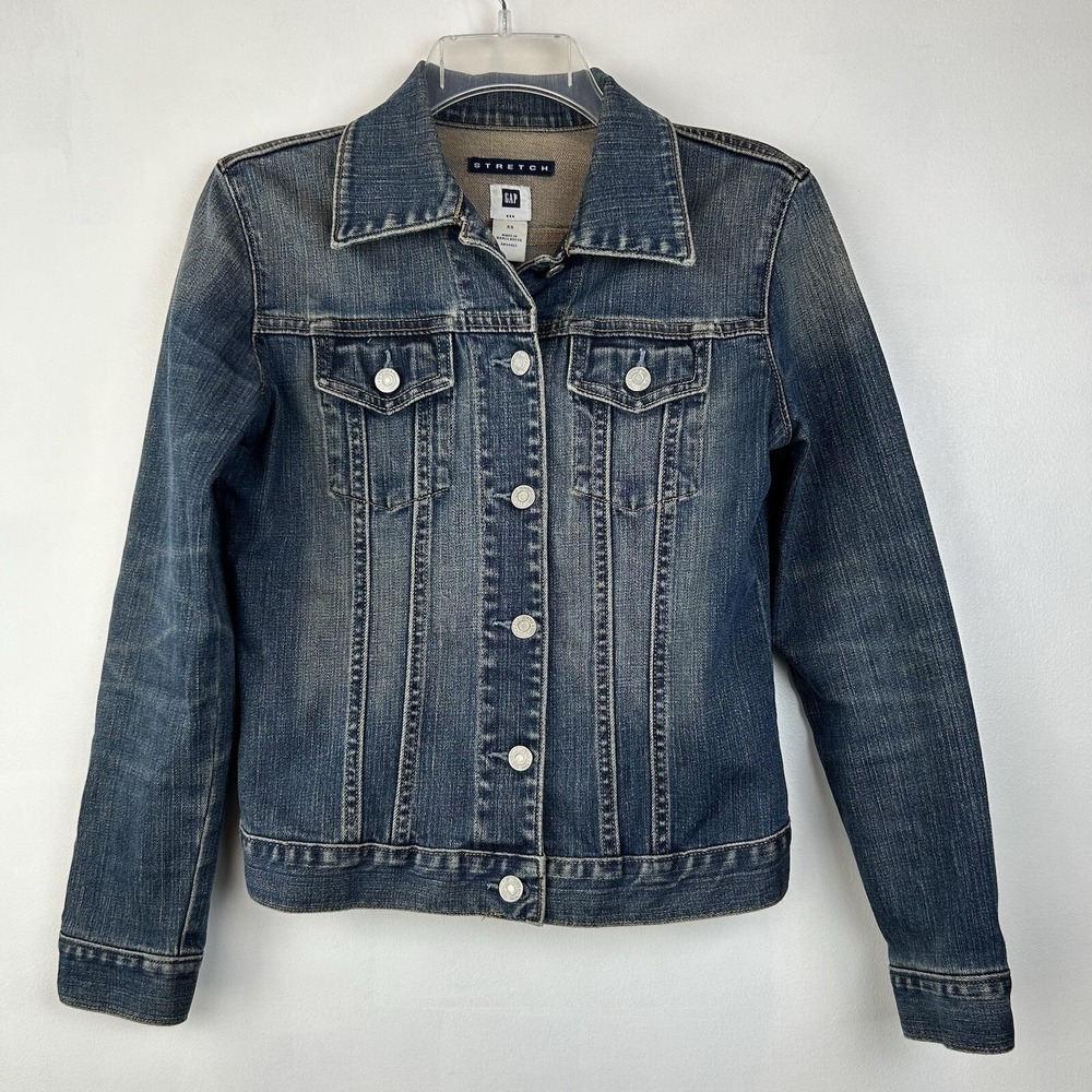 Gap Jean Jacket Womans XS Blue Cotton Blend Denim Button Front Stretch Trucker